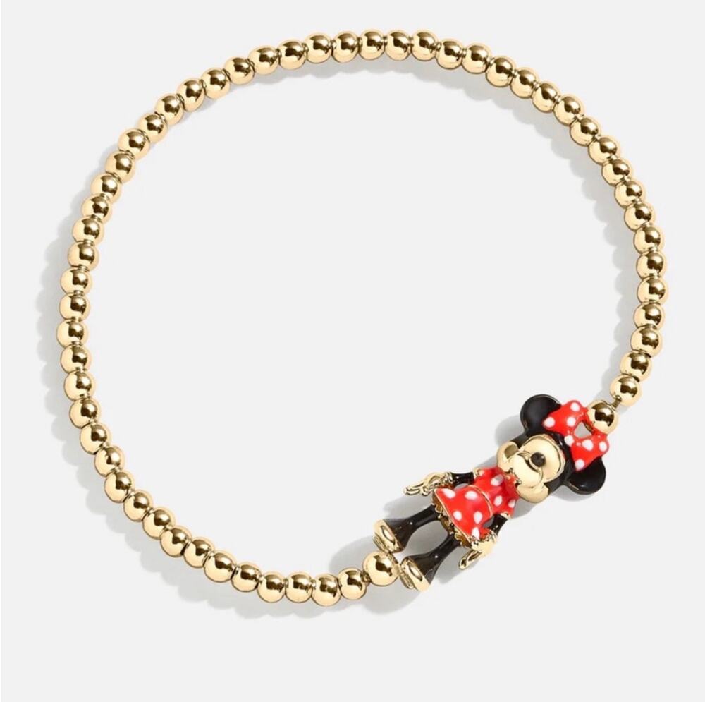 Baublebar Disney Minnie Mouse Pisa Beaded Stretch Bracelet Gold Tone & Red NEW